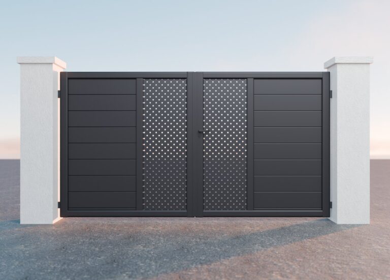 Portail lames et tole perforée Deco I-concept Cloreal